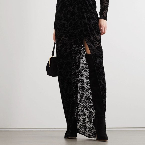 NWT Veronica Beard Velvet V Neck Plunging Lace Floral Print Slit Maxi Dress Gown - Picture 3 of 12